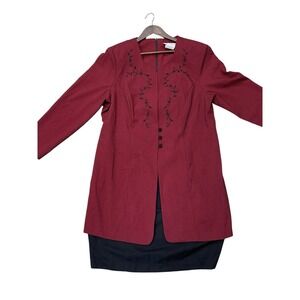 Vintage Lady Dorby dress size 18 18W Red Black  Embroidered Rayon 80s 90s Classy